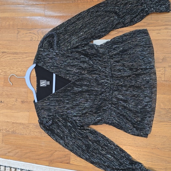 WORTHINGTON WOMEN'S CRISS-CROSS LONG SLEEVE BLACK & SILVER BLOUSE  PETITE SMALL - Picture 17 of 17